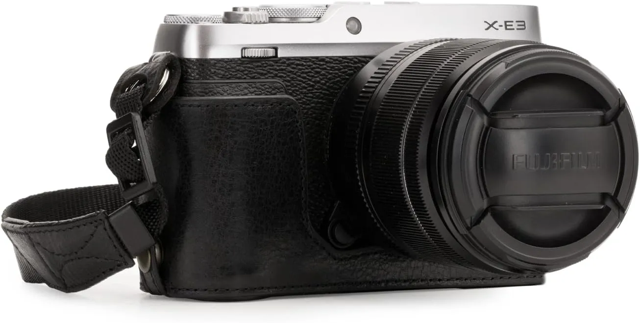 MegaGear MG1342 Ever Ready Genuine Leather Camera Half Case & Strap Fujifilm X-E3 with Battery Access, Black