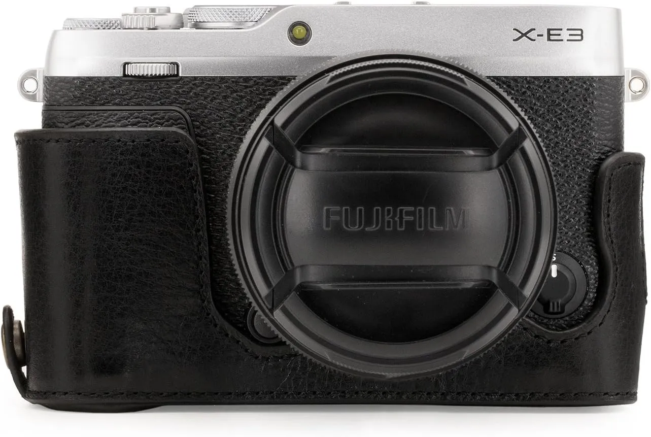 MegaGear MG1342 Ever Ready Genuine Leather Camera Half Case & Strap Fujifilm X-E3 with Battery Access, Black