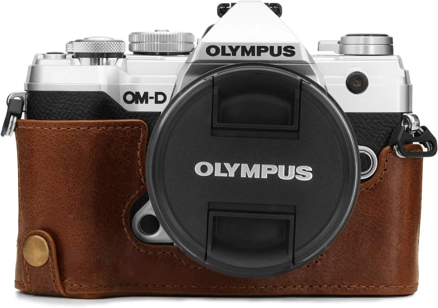 MegaGear MG1865 Ever Ready Genuine Leather Camera Half Case Compatible with Olympus OM-D E-M5 Mark III - Brown