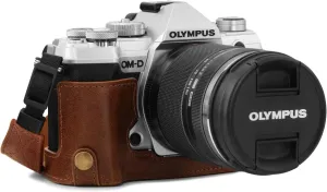 MegaGear MG1865 Ever Ready Genuine Leather Camera Half Case Compatible with Olympus OM-D E-M5 Mark III - Brown
