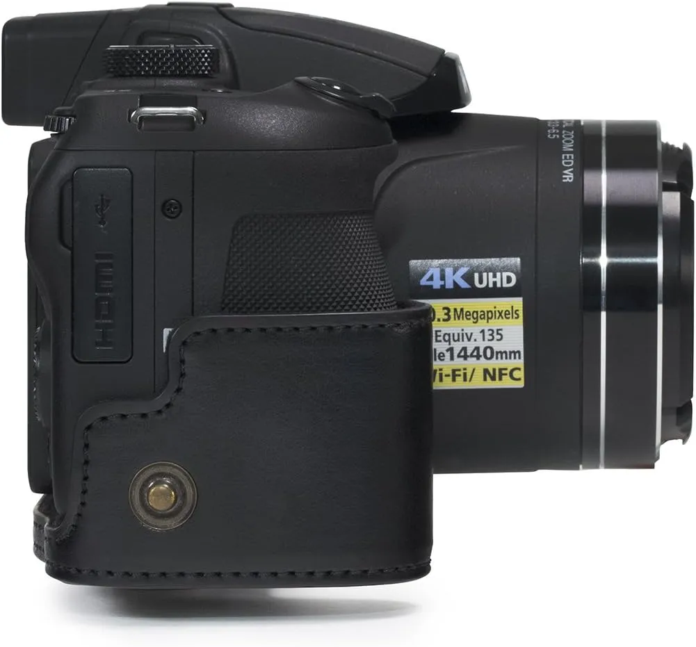 MegaGear Nikon Coolpix B700 Ever Ready Leather Camera Case and Strap- Black - MG920