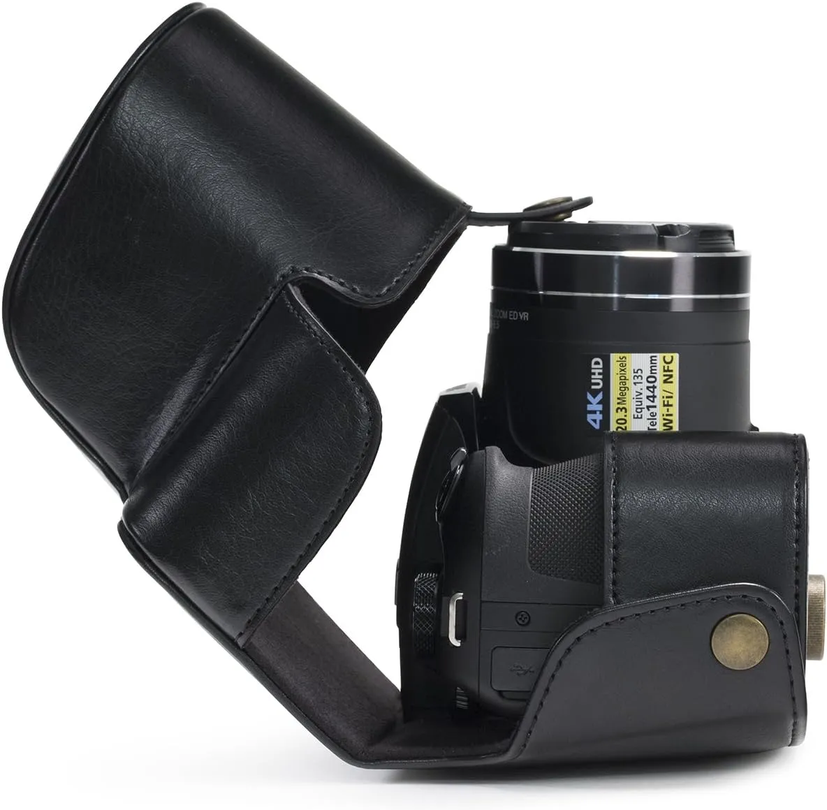MegaGear Nikon Coolpix B700 Ever Ready Leather Camera Case and Strap- Black - MG920