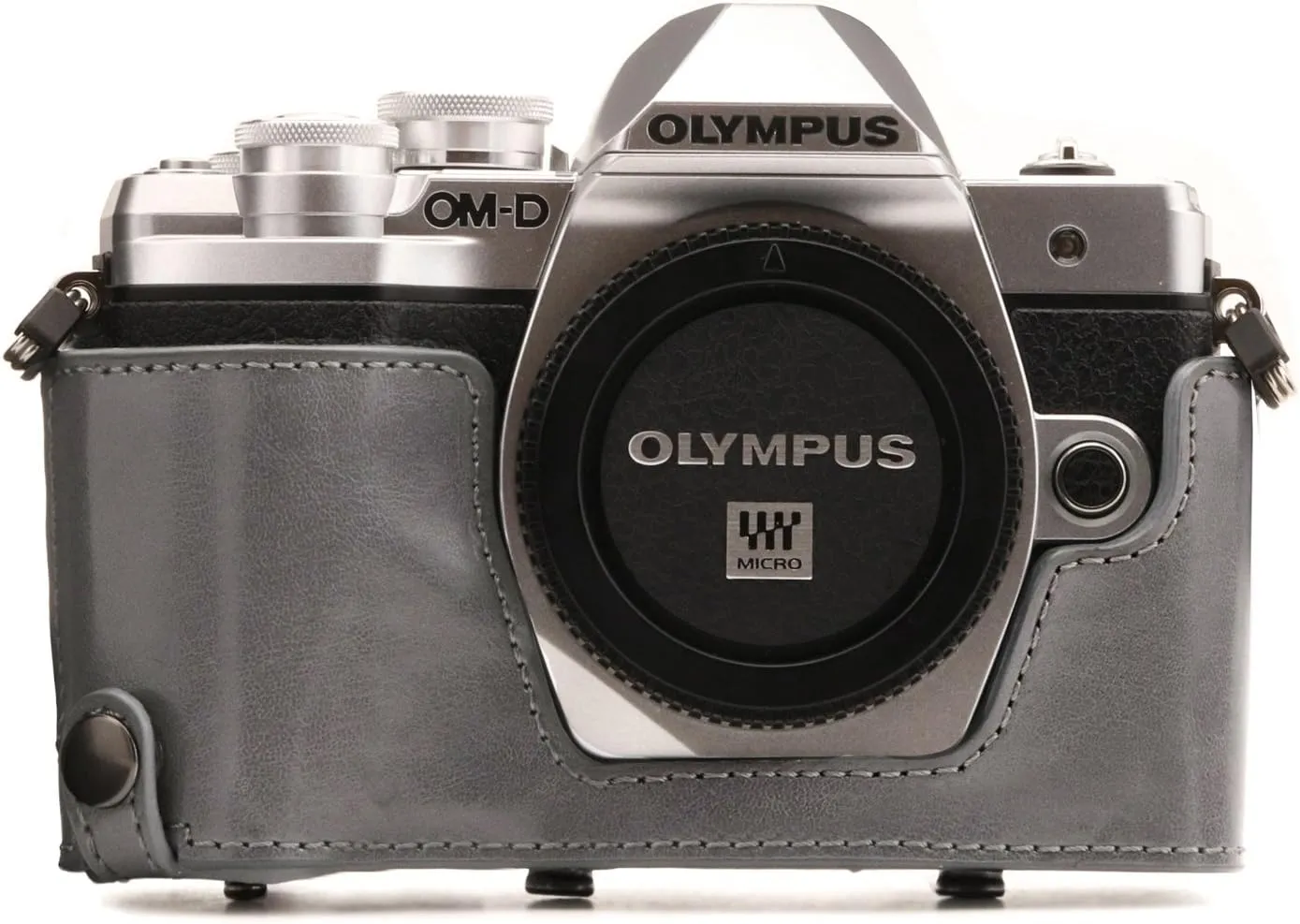 MegaGear Olympus OM-D E-M10 Mark III (14-42mm) Ever Ready Leather Camera Case and Strap, with Battery Access - Gray - MG1348