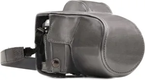 MegaGear Olympus OM-D E-M10 Mark III (14-42mm) Ever Ready Leather Camera Case and Strap, with Battery Access - Gray - MG1348