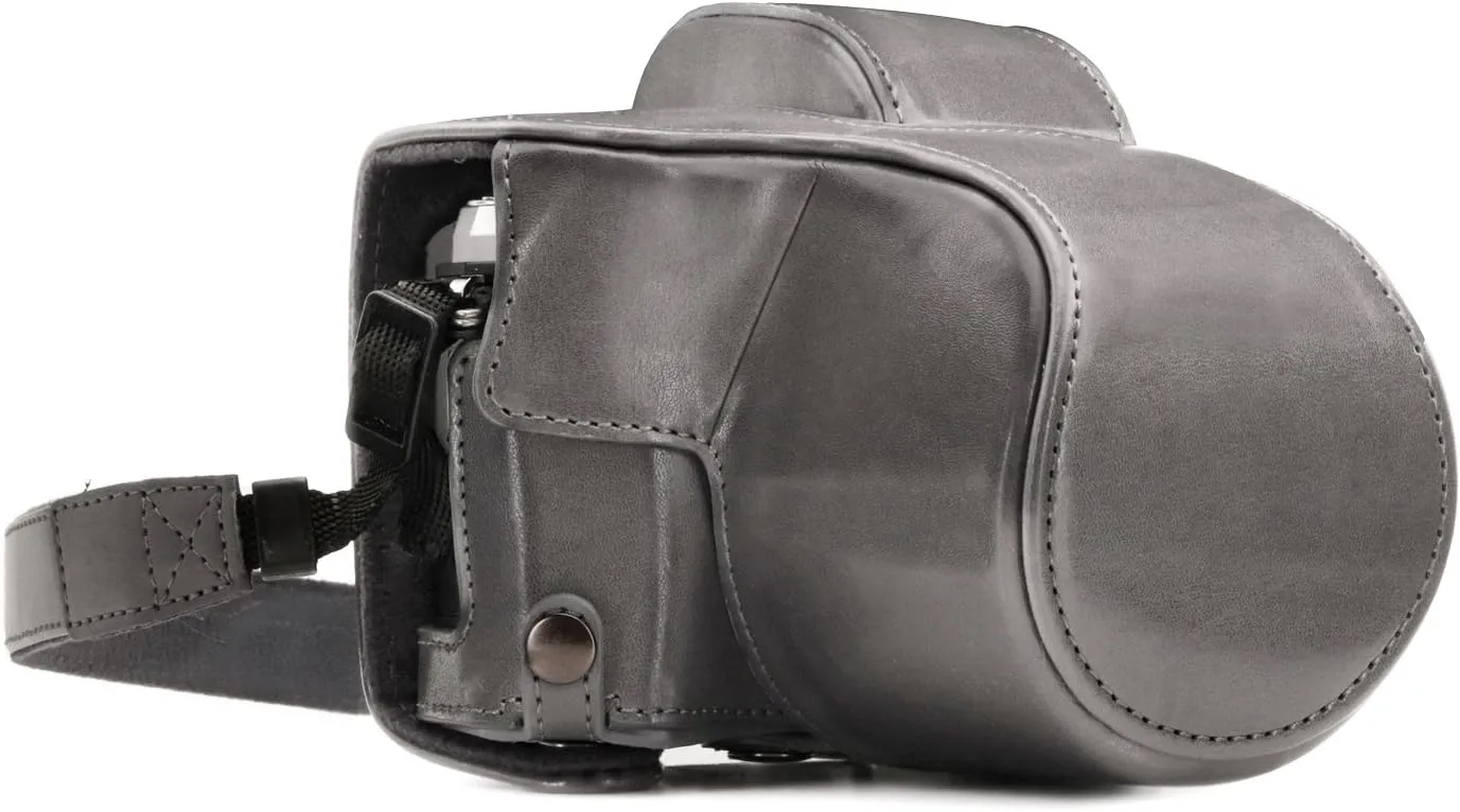 MegaGear Olympus OM-D E-M10 Mark III (14-42mm) Ever Ready Leather Camera Case and Strap, with Battery Access - Gray - MG1348
