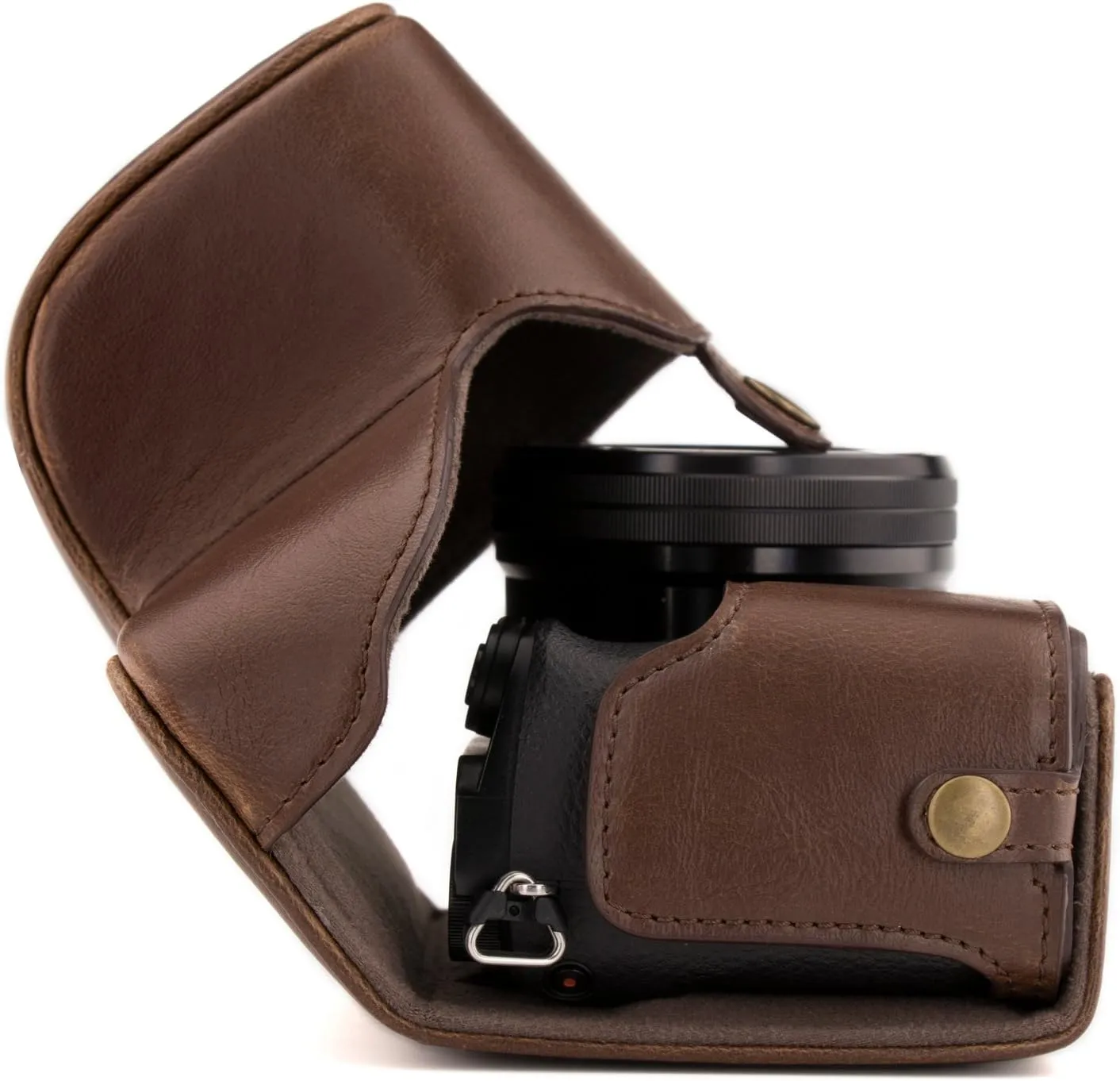 MegaGear Sony Alpha A6300, A6000 (16-50 mm) Ever Ready Leather Camera Case and Strap, with Battery Access - Dark Brown - MG985