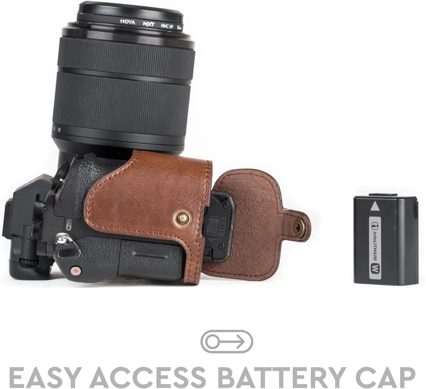 MegaGear Sony Alpha A7S II, A7R II, A7 II Ever Ready Leather Camera Half Case and Strap, with Battery Access - Dark Brown - MG1124