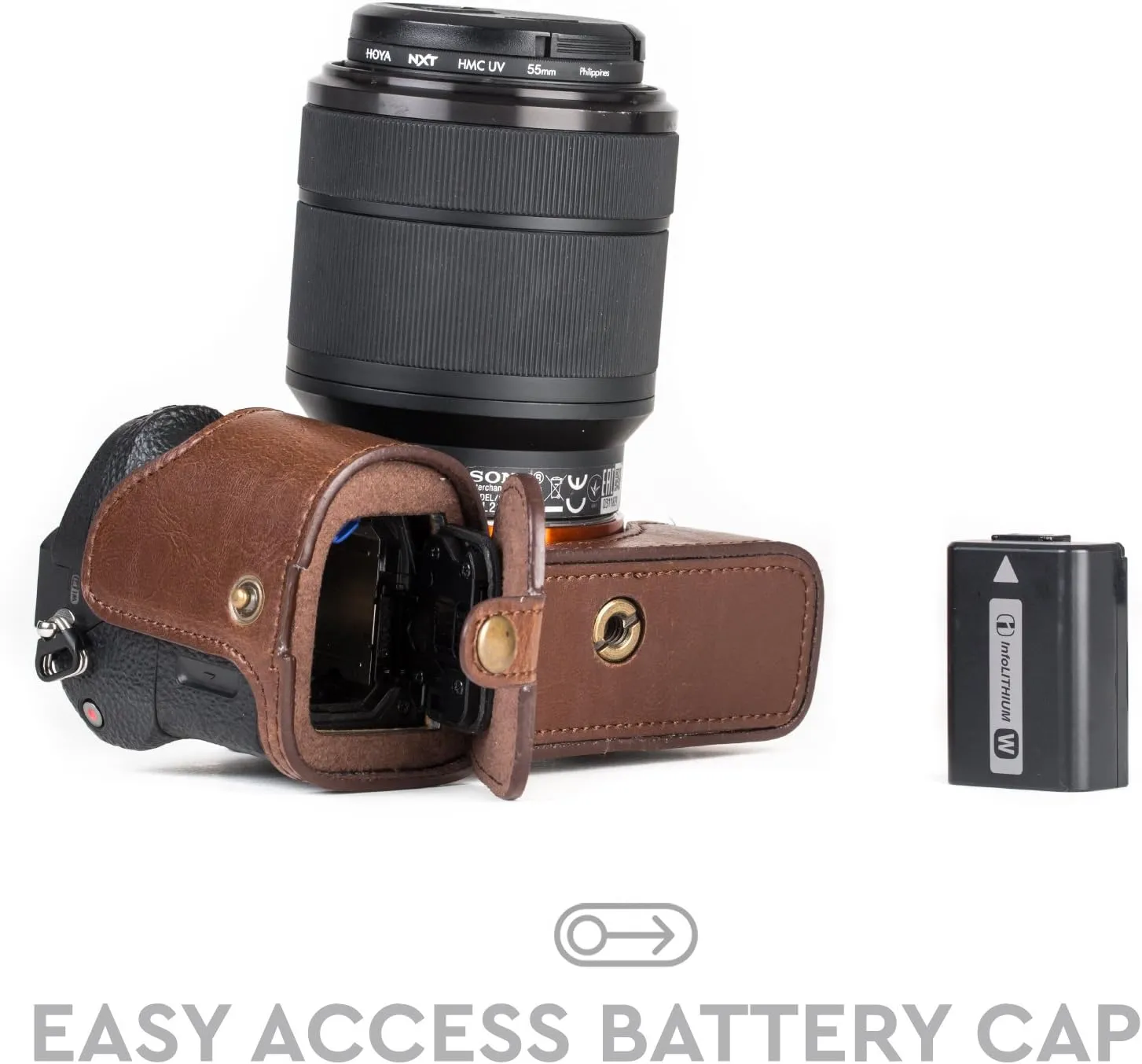 MegaGear Sony Alpha A7S II, A7R II, A7 II Ever Ready Leather Camera Half Case and Strap, with Battery Access - Dark Brown - MG1124