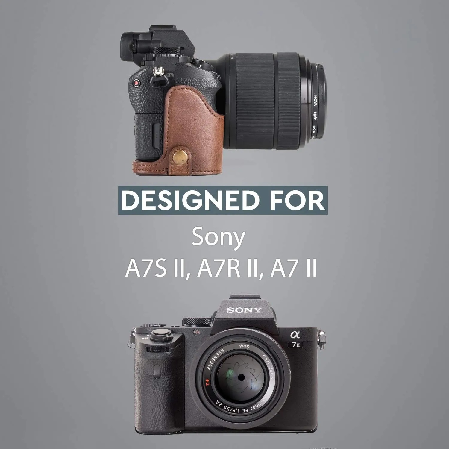 MegaGear Sony Alpha A7S II, A7R II, A7 II Ever Ready Leather Camera Half Case and Strap, with Battery Access - Dark Brown - MG1124