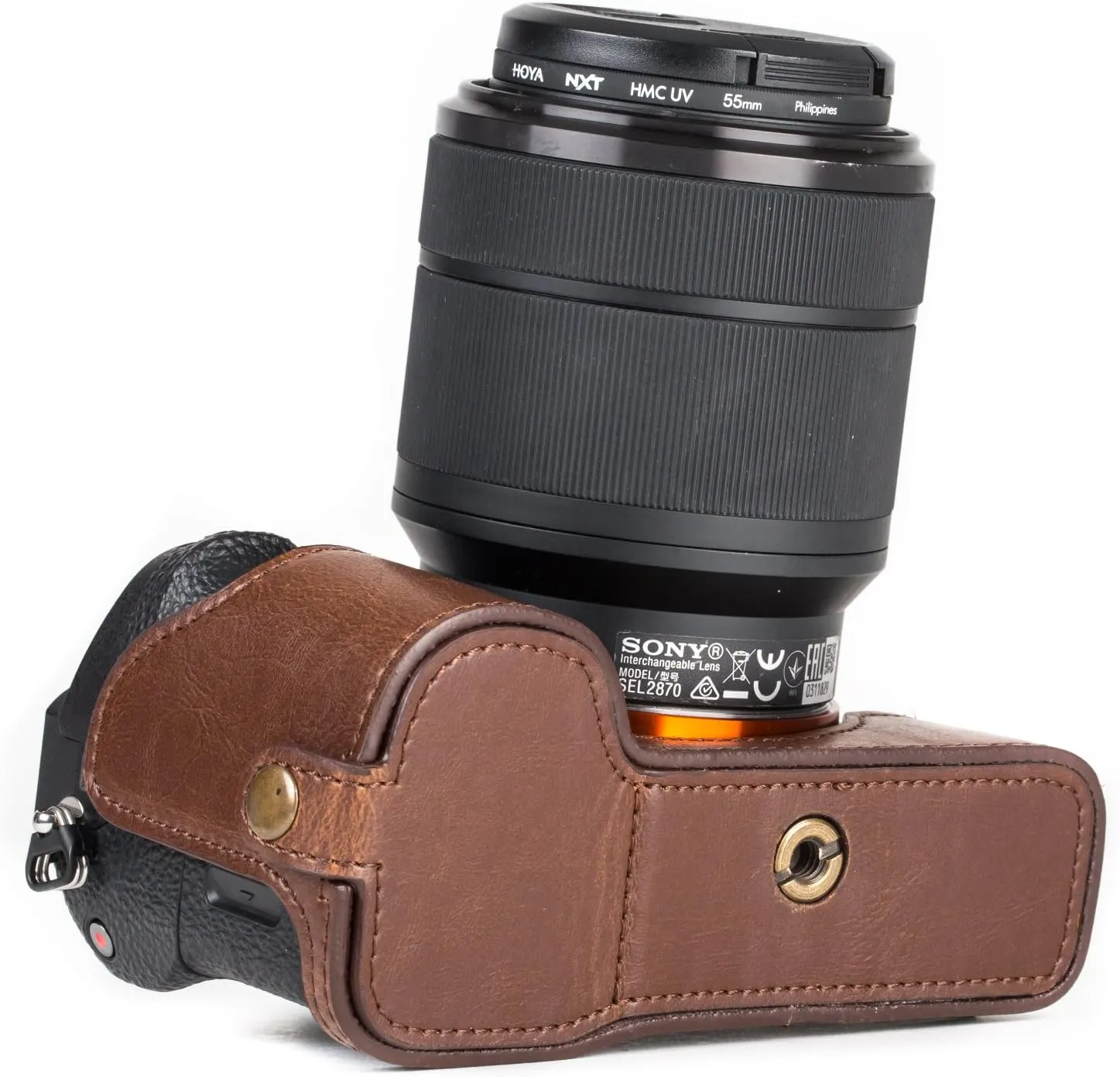 MegaGear Sony Alpha A7S II, A7R II, A7 II Ever Ready Leather Camera Half Case and Strap, with Battery Access - Dark Brown - MG1124
