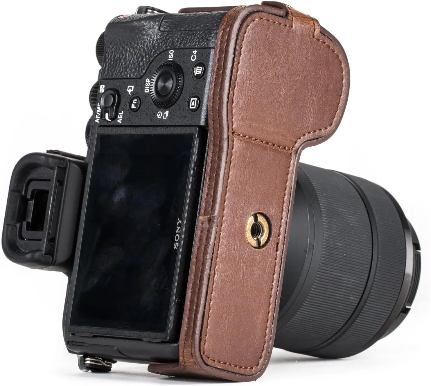 MegaGear Sony Alpha A7S II, A7R II, A7 II Ever Ready Leather Camera Half Case and Strap, with Battery Access - Dark Brown - MG1124