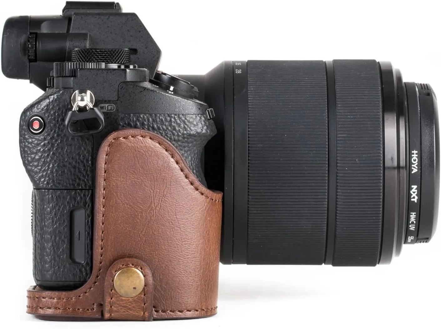 MegaGear Sony Alpha A7S II, A7R II, A7 II Ever Ready Leather Camera Half Case and Strap, with Battery Access - Dark Brown - MG1124