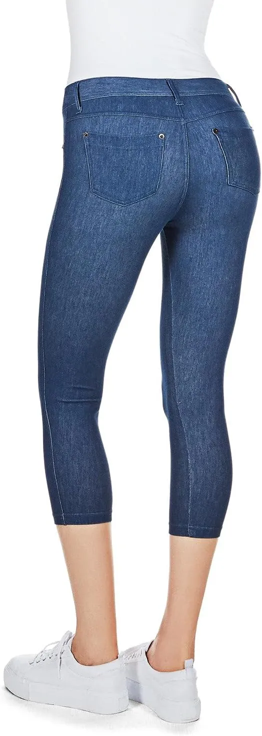 MeMoi Denim Zipper Capri Cotton Blend Jean Leggings