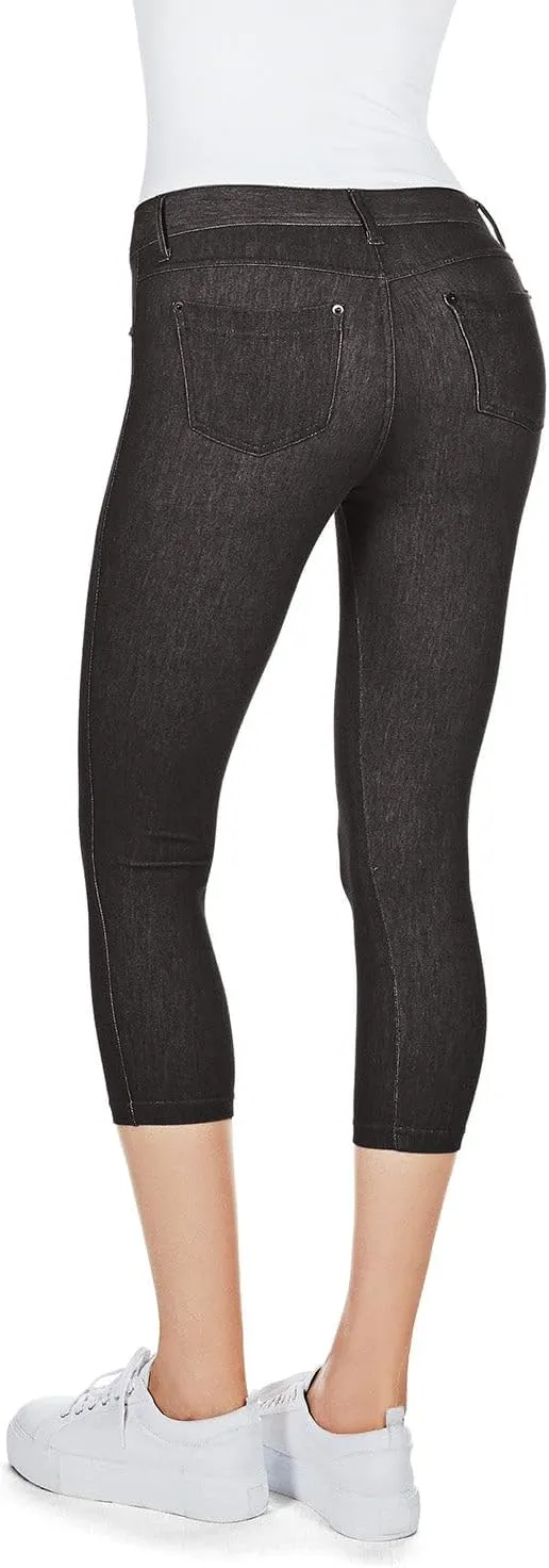 MeMoi Denim Zipper Capri Cotton Blend Jean Leggings