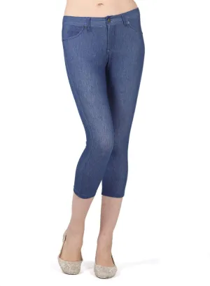 MeMoi Denim Zipper Capri Cotton Blend Jean Leggings