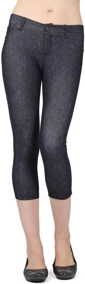 MeMoi Denim Zipper Capri Cotton Blend Jean Leggings