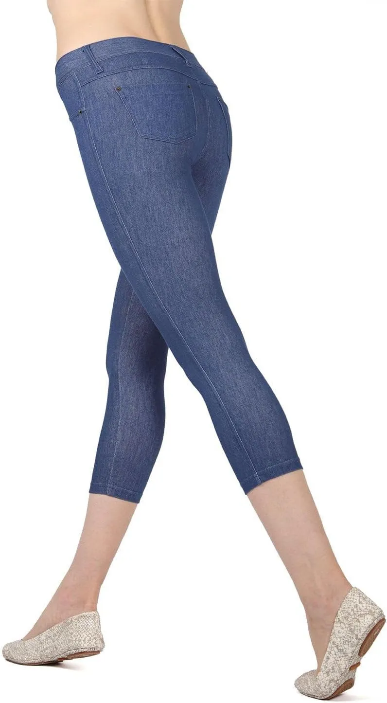 MeMoi Denim Zipper Capri Cotton Blend Jean Leggings