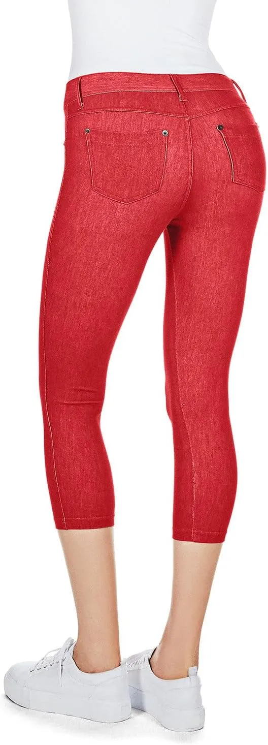 MeMoi Denim Zipper Capri Cotton Blend Jean Leggings