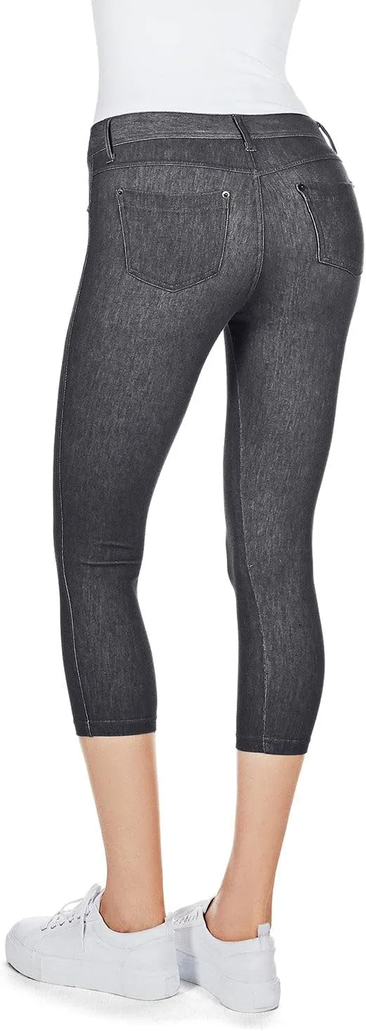 MeMoi Denim Zipper Capri Cotton Blend Jean Leggings