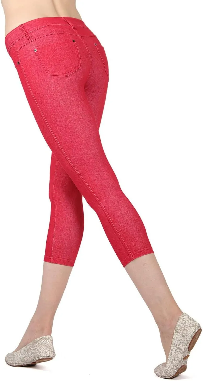 MeMoi Denim Zipper Capri Cotton Blend Jean Leggings