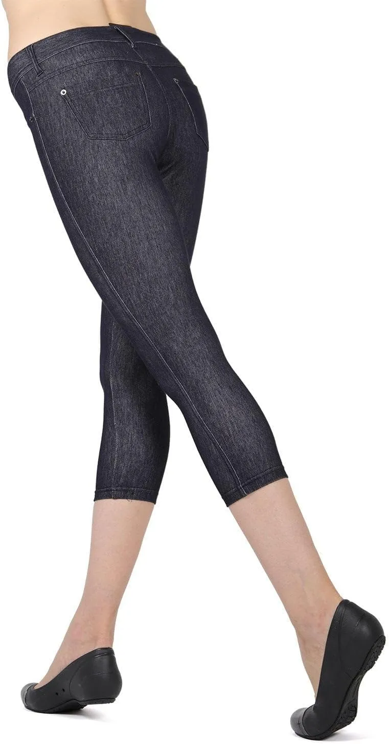 MeMoi Denim Zipper Capri Cotton Blend Jean Leggings