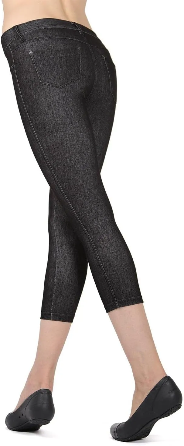 MeMoi Denim Zipper Capri Cotton Blend Jean Leggings
