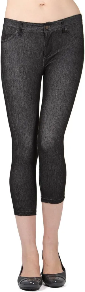 MeMoi Denim Zipper Capri Cotton Blend Jean Leggings
