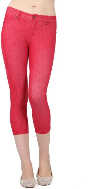 MeMoi Denim Zipper Capri Cotton Blend Jean Leggings