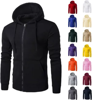 Men Fall Fashion Sweatshirts Long Sleeve Solid Color Hoodies Sweatshirt Full Zipper Drawstraing Jacket with Pockets