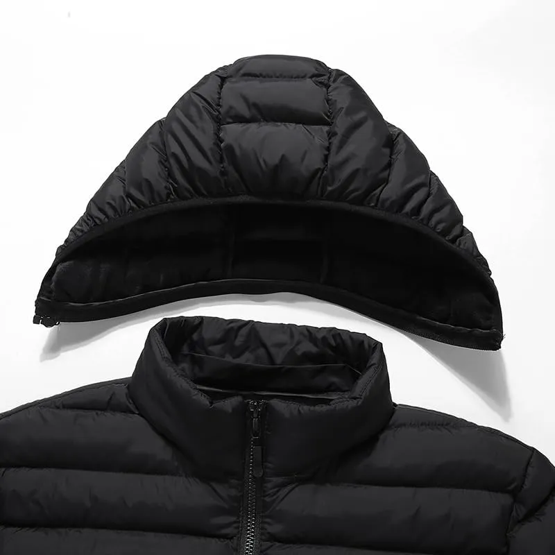 Men's and women's autumn and winter thick imitation down jacket with detachable hat, full zipper windproof and warm