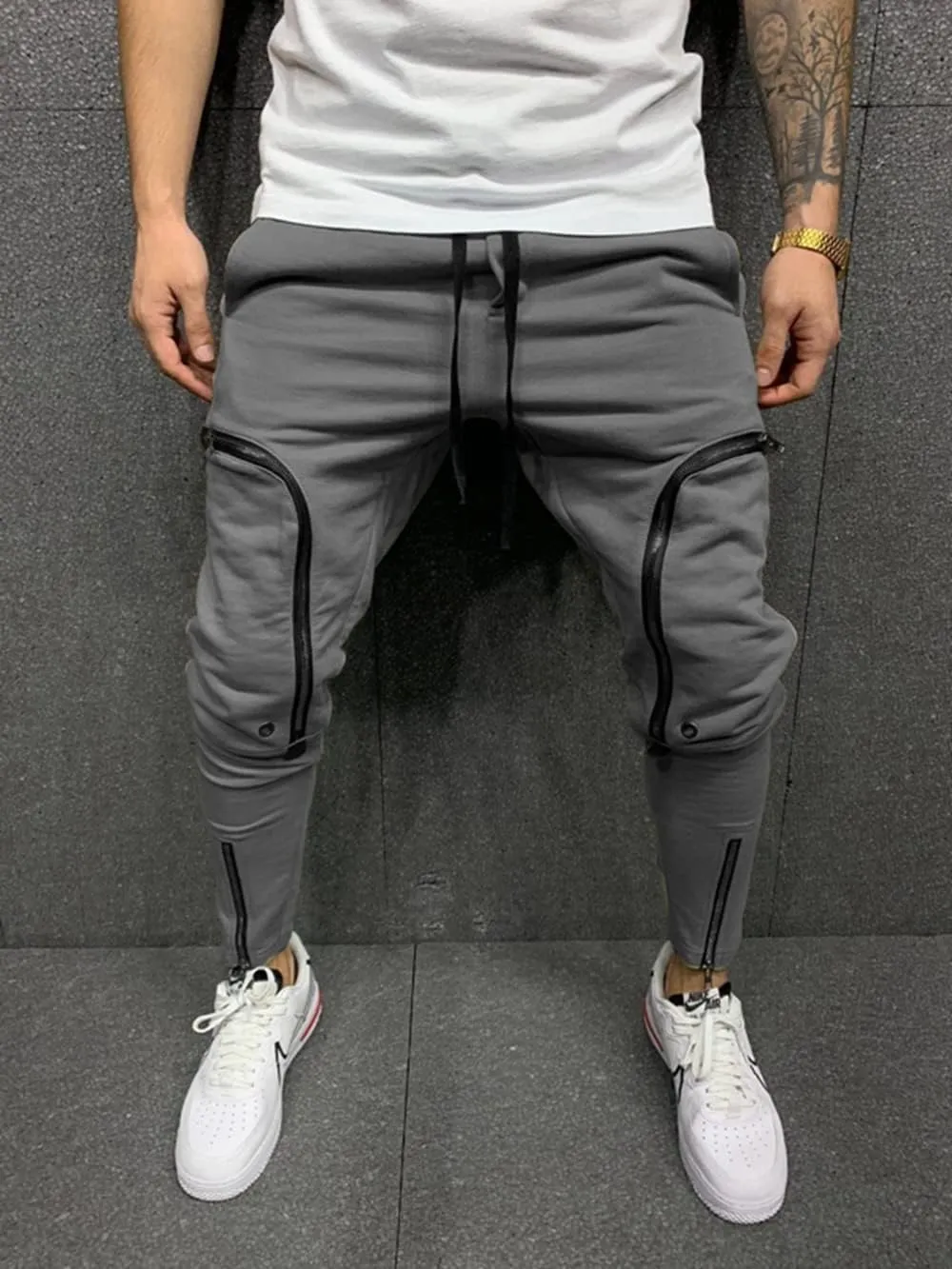 Men's Casual Hip Hop Harem Pants, Outdoor Street Jogger Sports Trousers with Zipper Pockets