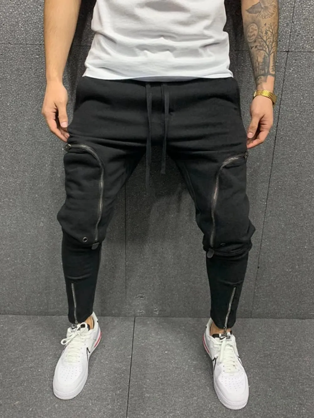Men's Casual Hip Hop Harem Pants, Outdoor Street Jogger Sports Trousers with Zipper Pockets