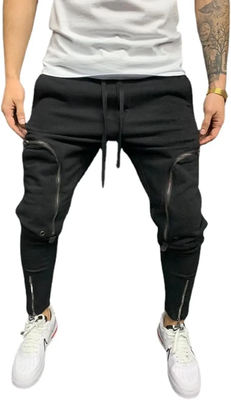 Men's Casual Hip Hop Harem Pants, Outdoor Street Jogger Sports Trousers with Zipper Pockets