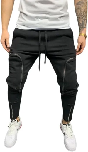 Men's Casual Hip Hop Harem Pants, Outdoor Street Jogger Sports Trousers with Zipper Pockets