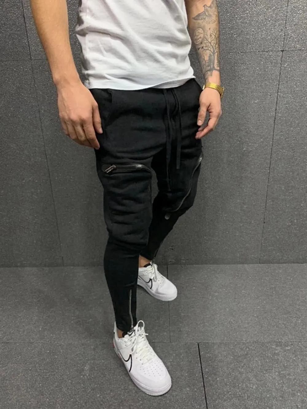 Men's Casual Hip Hop Harem Pants, Outdoor Street Jogger Sports Trousers with Zipper Pockets