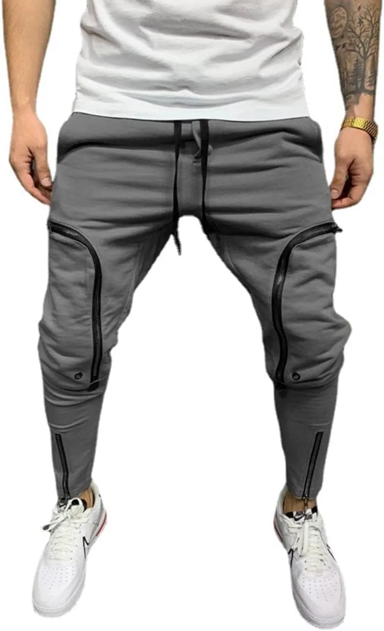 Men's Casual Hip Hop Harem Pants, Outdoor Street Jogger Sports Trousers with Zipper Pockets