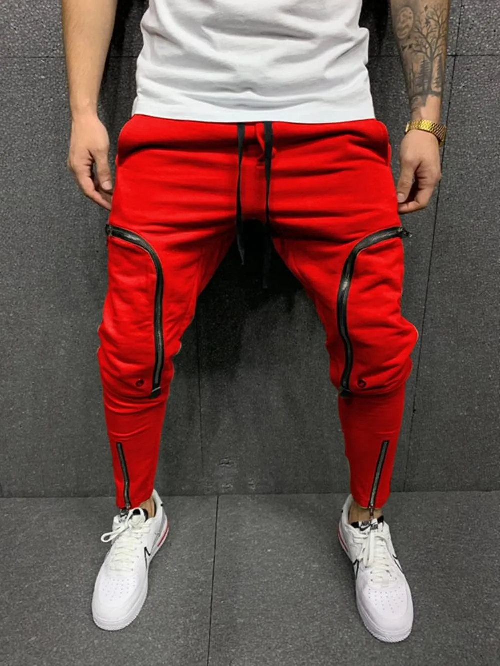 Men's Casual Hip Hop Harem Pants, Outdoor Street Jogger Sports Trousers with Zipper Pockets