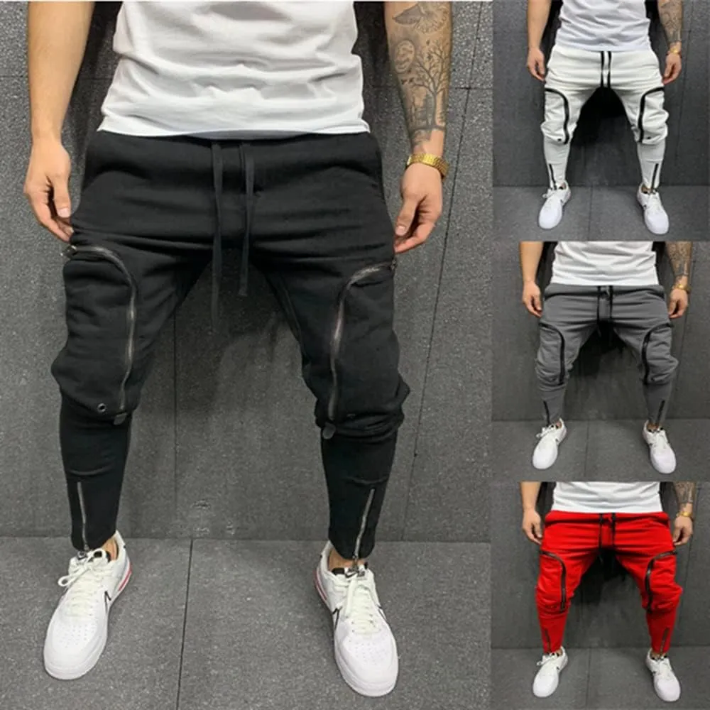 Men's Casual Hip Hop Harem Pants, Outdoor Street Jogger Sports Trousers with Zipper Pockets