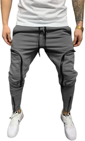 Men's Casual Hip Hop Harem Pants, Outdoor Street Jogger Sports Trousers with Zipper Pockets