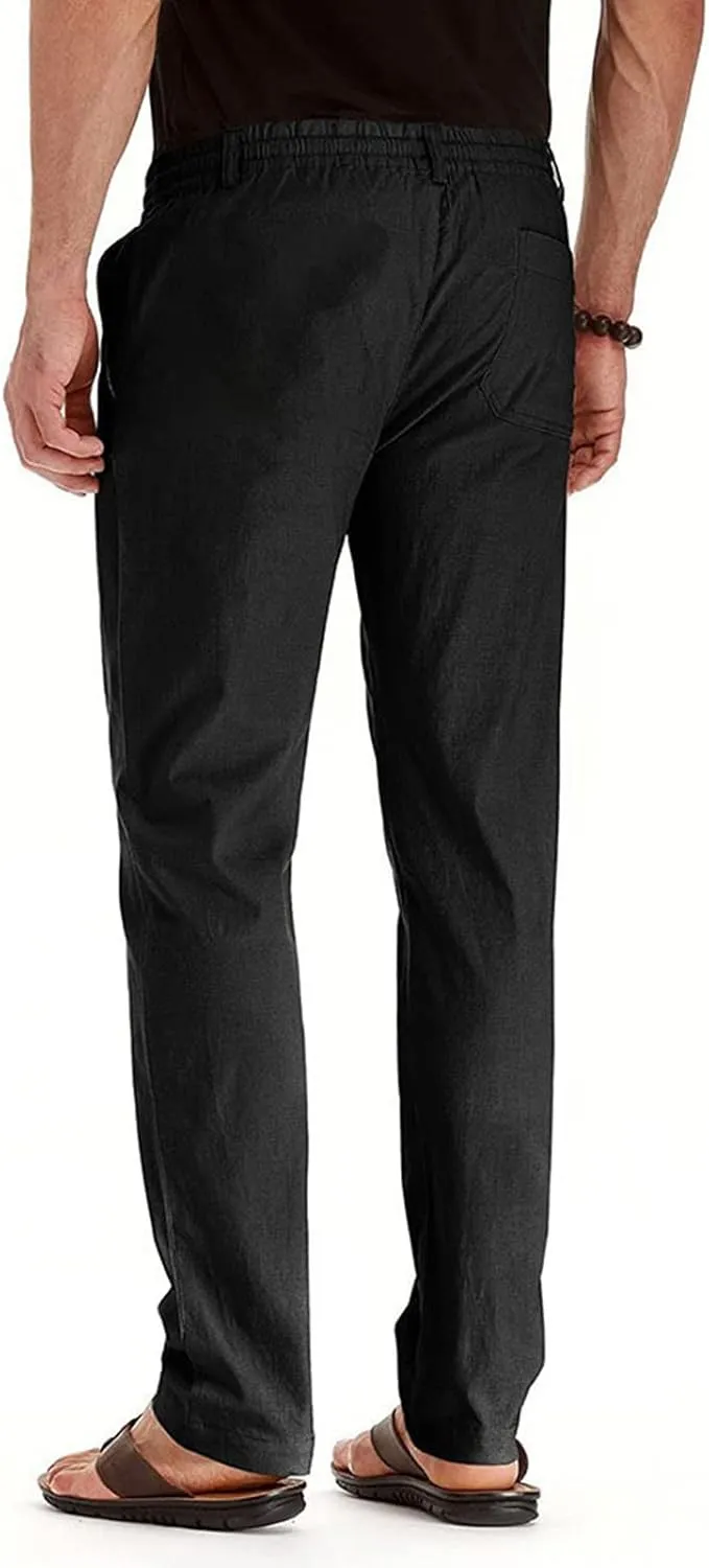 Men's Casual Pants, Waffle Linen Pants, Lightweight Sweatpants Open Bottom Lounge Joggers, Loose Fit Beach Summer Pants
