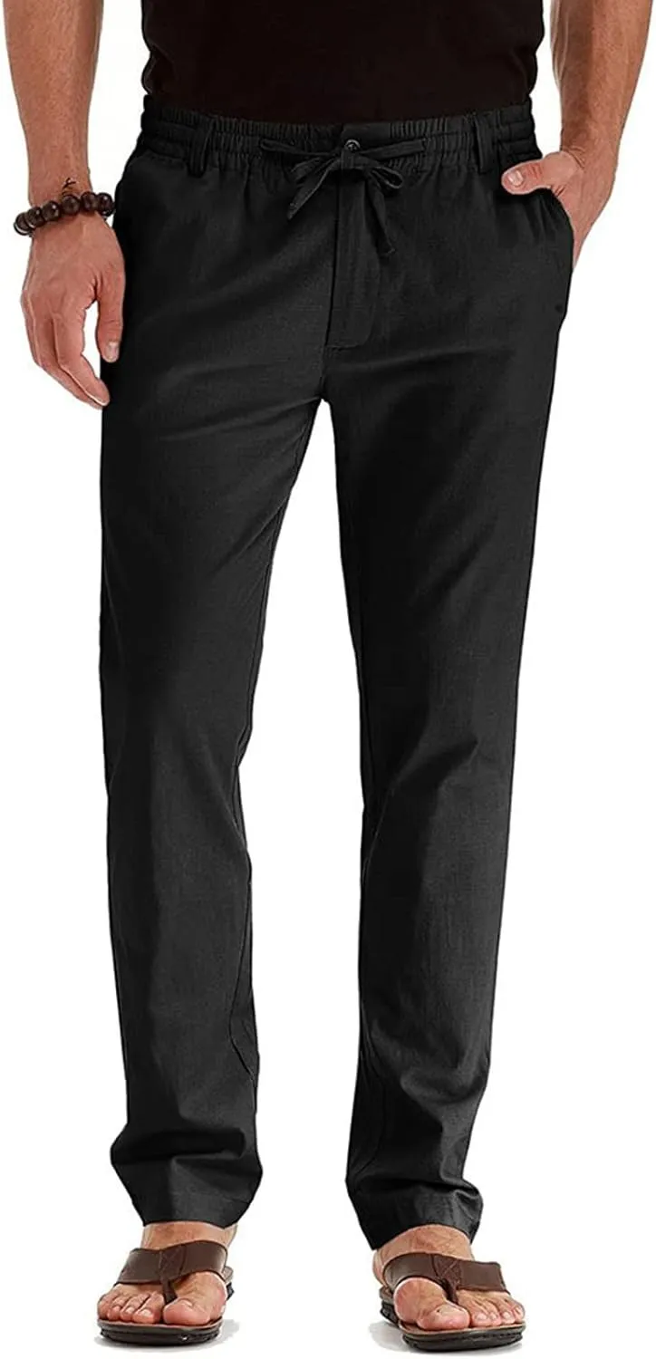 Men's Casual Pants, Waffle Linen Pants, Lightweight Sweatpants Open Bottom Lounge Joggers, Loose Fit Beach Summer Pants