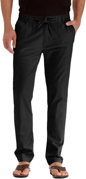 Men's Casual Pants, Waffle Linen Pants, Lightweight Sweatpants Open Bottom Lounge Joggers, Loose Fit Beach Summer Pants