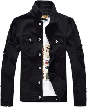 Men`s Classic Ripped Hip Hop Motorcycle Denim Jacket