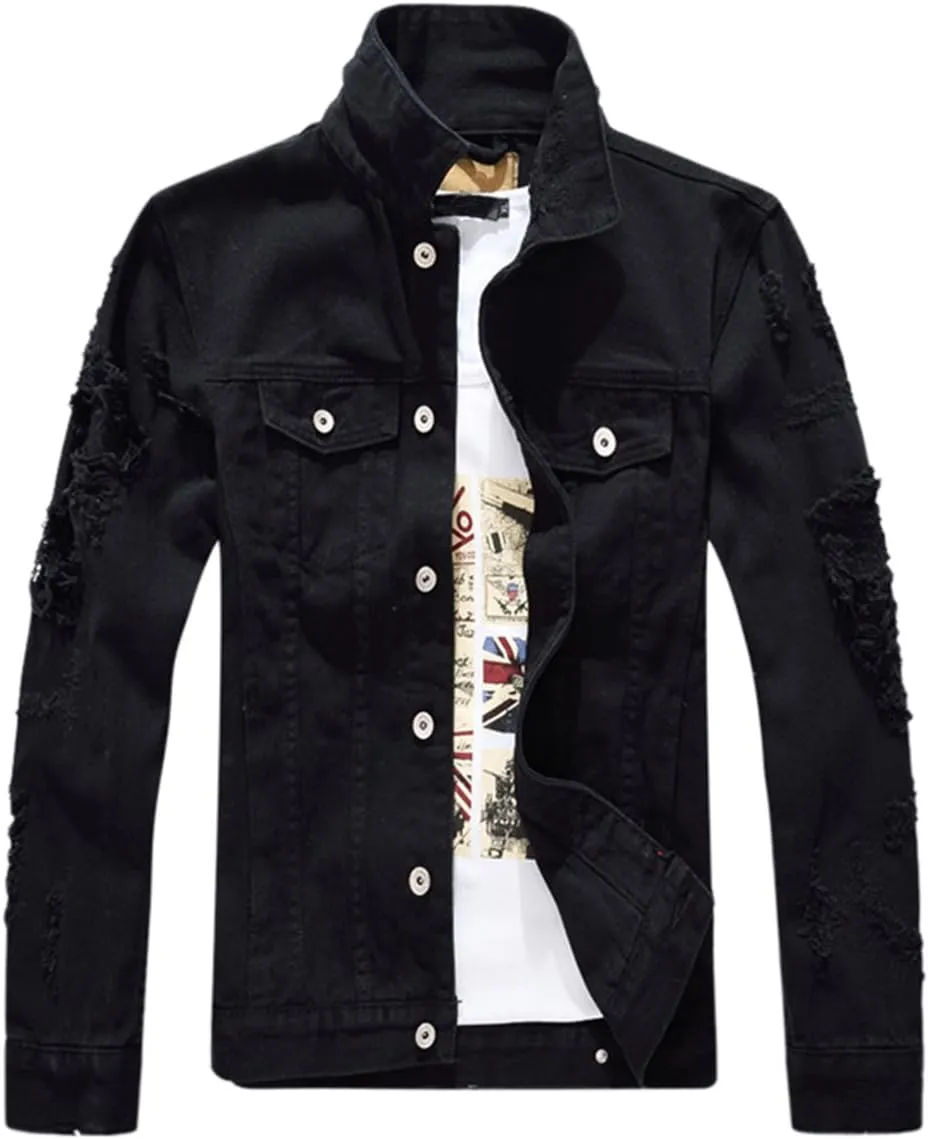 Men`s Classic Ripped Hip Hop Motorcycle Denim Jacket