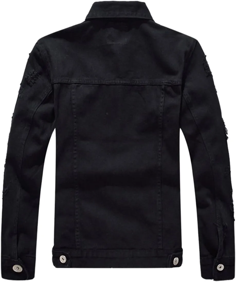 Men`s Classic Ripped Hip Hop Motorcycle Denim Jacket
