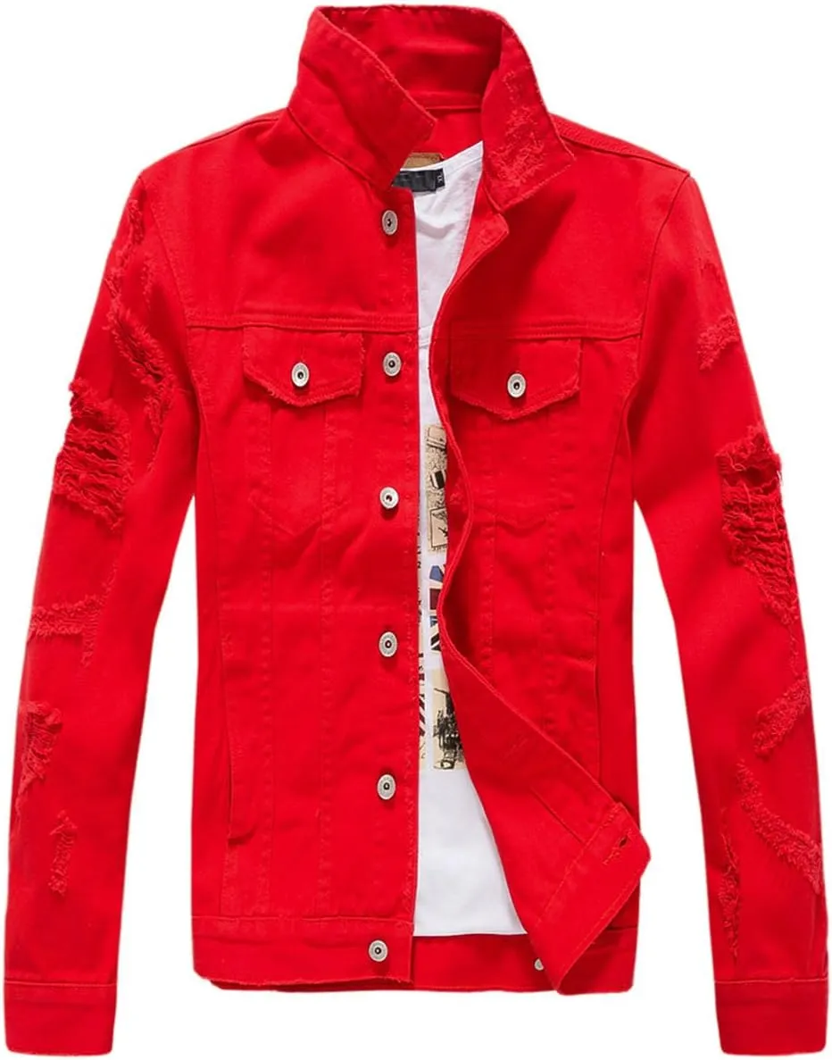 Men`s Classic Ripped Hip Hop Motorcycle Denim Jacket