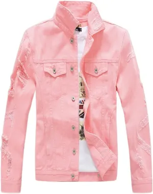 Men`s Classic Ripped Hip Hop Motorcycle Denim Jacket