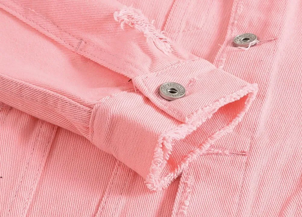 Men`s Classic Ripped Hip Hop Motorcycle Denim Jacket