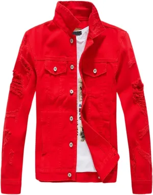 Men`s Classic Ripped Hip Hop Motorcycle Denim Jacket
