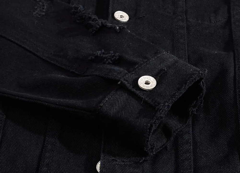 Men`s Classic Ripped Hip Hop Motorcycle Denim Jacket